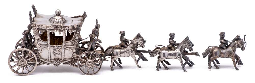 A Continental silver model of a ceremonial state carriage, bears import marks for Berthold Muller,