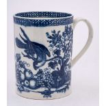 A Caughley blue and white cylindrical mug: with grooved loop handle,
