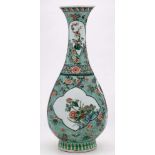 A Chinese famille verte pear-shaped bottle vase: decorated with cartouche,