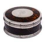 A Victorian tortoiseshell and silver mounted box, maker JB, possibly Joseph Barham, London,