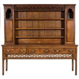 A late 18th Century oak and inlaid dresser:, bordered with boxwood lines,