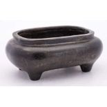 A Chinese bronze censer: of squat ovoid form, raised on four peg feet,