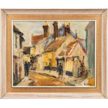 * Ronald Ossory Dunlop [1894-1973]- Figures in a village street,:- signed oil on canvas, 39 x 50cm.