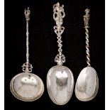 A Continental silver apostle spoon: the egg-shaped bowl initialled with pricked decoration dated