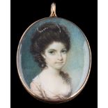 Circle of Samuel Shelley [1750-1808]- A miniature portrait of a lady, said to be Mrs Warnaby,