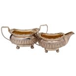 A late George III silver cream jug and matching sugar basin, maker Sarah & William Blake, London,