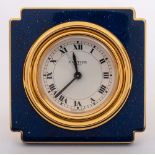 Cartier, Paris a blue enamel timepiece: having an eight-day duration timepiece movement with alarm,