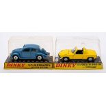 Dinky 129 Volkswagen Beetle De Luxe Saloon: blue with white interior spun hubs and treaded black