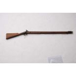 A 19th century percussion cap musket: the 36 inch barrel with steel ramrod beneath,