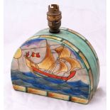 An Art Deco Crown Devon Fieldings half moon table lamp with galleon and light house decoration:,