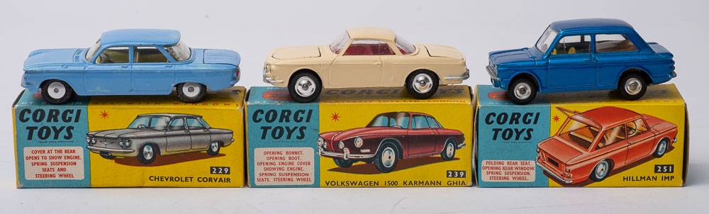 Corgi 239 Volkswagen 1500 Karmann Ghia: white with red interior and spun hubs,