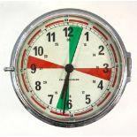 A nickel plated radio room bulkhead clock by Kelvin Hughes:,