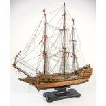 A scale model of a Royal Navy man-o-war:, standing and running rigged over decks with grates,