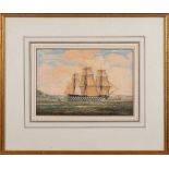 British School, Circa 1840- A Ship of The Line in Plymouth Sound,:- watercolour, 20 x 29cm.