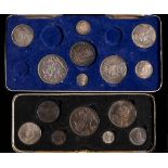 An 1887 Victorian part specimen set: with six coins in fitted case with one vacant space and seven
