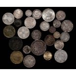 A Portuguese 6 Vintens and a collection of 21 various silver, copper and other coins and tokens.