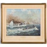 After John Allcot 'HMAS Sydney': oleograph print, annotated margin,