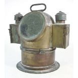 A brass yacht binnacle: the 3 inch gimbaled compass within a case with loop handle,