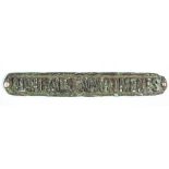 A group of salvaged artifacts comprising bronze plaque 'Admirals Apartments' 20cm long: a circular