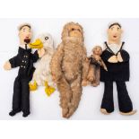 A mid-20th century blonde plush monkey: together with a Chad valley linen headed sailor doll,