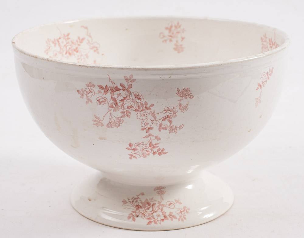 A Staffordshire bowl of ' Engadine' pattern by T & R Boote: with pink floral transfer decoration