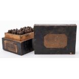 An early 20th century boxed part set of steel alphabet punches: 'Q' and '9' missing,