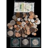 A collection of mixed GB and World coinage including some notes:.