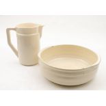 A WWII German wash jug and bowl:, both plain white glazed body,