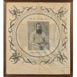 A late 19th century W G Grace commemorative handkerchief 'Champion Cricketer of the World':,