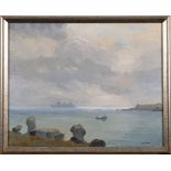* Hugh E Ridge [1899-1976]- Shipping Passing The Scillies,:- signed, oil on canvas, 49 x 40cm.