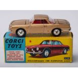 Corgi 239 Volkswagen 1500 Karmann Ghia: gold body , sliver trim, red interior, spun hubs,