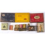 A collection of early 20th Century gramophone needle and cigarette tins: and a 'Raw Plug Blowtorch'