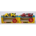 Corgi 344 Ferrari 206 Dino Sport a boxed pair:, one red with black interior, white doors No 30,