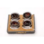 A set of George V silver and tortoiseshell menu holders, maker William Comyns & Son,