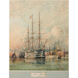 After W E Atkins (1842-1910), 'HMS Victory': lithograph print, 60 x 51cm.