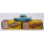 Corgi 231 Triumph Herald Coupe: white and blue body, red interior, spun hubs,