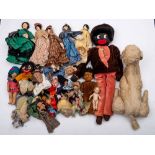 A collection of various linen dolls and doll parts: together with a Merrythought Poodle nightgown