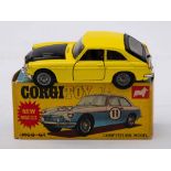 Corgi No 345 MGC GT Competition Model:, yellow body , black bonnet and boot chrome bumpers,