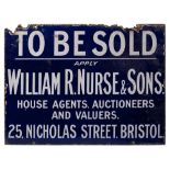 An enamel advertising sign for William R Norse & Sons, House Agents, Auctioneers and Valuers ,
