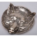 A George V silver ashtray, maker Fowler & Polglaze Ltd, London, 1931: in the form of a foxes face,