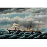 Frank Barnes [New Zealander, [1859-1941]- S S Tongariro under Reefed Sails,:- signed and inscribed,