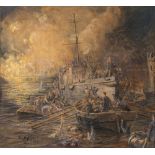 William Lionel Wylie (1851-1931) 'Storming of Zeebrugge': watercolour,