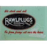 A mid 20th Century 'Rawlplugs' glass advertising panel: 26 x 35cm,