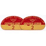 A pair of aluminium East Surrey Motor Club 1961 'Martini' Rally plates: in red and cream,