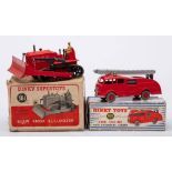 Dinky 561 Blaw Knox Bulldozer: red with black spade and tan driver, black rubber tracks,