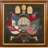 A late 19th/early 20th century sailor's woolwork valentine: the central depiction of a ship set