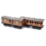 A Carette Gauge 1 Guard/Luggage van, GNR brown No 133-21 I:, together with a GNR passenger coach,