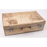 A mid-20th century white vellum travel case with fitted vanity case to interior: the vanity case