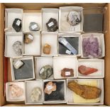 A collection of seventeen geology specimens and shrapnel: