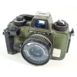 A Nikon Nikornos-V 35mm SLR Underwater camera:, in green and black, with Nikkor 35mm 1:2.